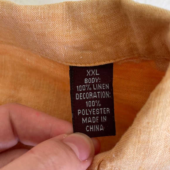 Tommy Bahama Mens XXL Orange 100% Linen Embroidered Golf Palm Camp Shirt Aloha - Picture 7 of 9